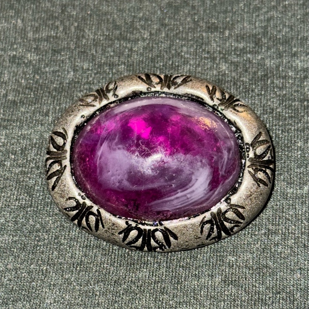 Silver w/ Purple Cabochon VTG Brooch - Picture 10 of 13